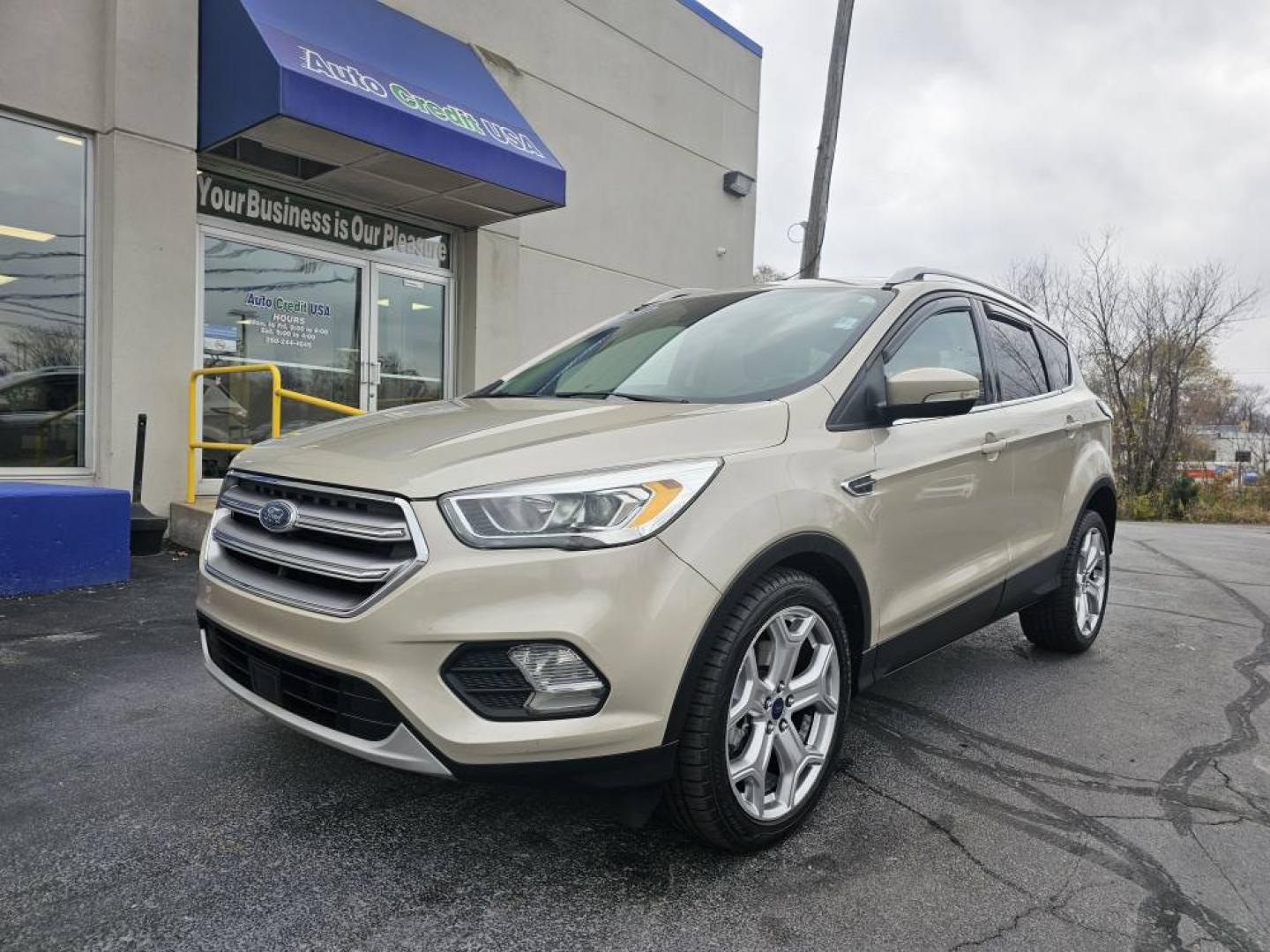 2017 GOLD /Tan FORD ESCAPE TITANIUM Titanium FWD (1FMCU0J90HU) with an 2.0L L4 DOHC 16V engine, 6A transmission, located at 502 South Main Street, Columbia City, IN, 46725, (260) 244-4645, 41.151382, -85.490578 - Photo#0