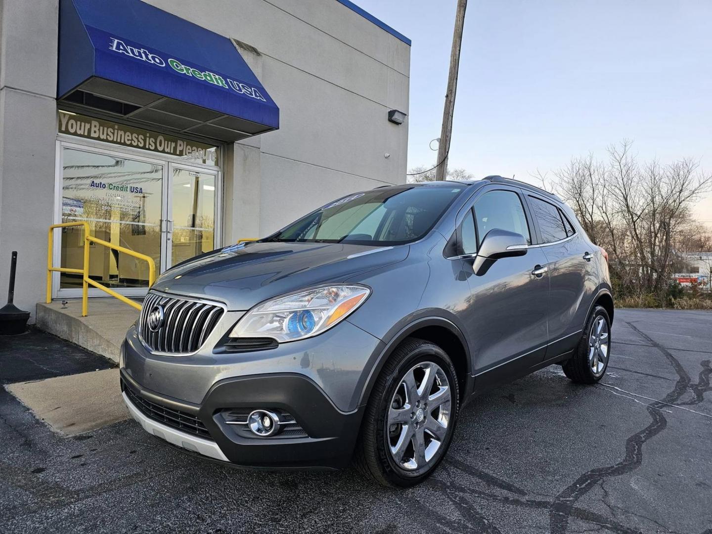 2014 GREY BLUE /GREY Buick Encore Convenience FWD (KL4CJBSB8EB) with an 1.4L L4 DOHC 16V TURBO engine, 6-Speed Automatic transmission, located at 502 South Main Street, Columbia City, IN, 46725, (260) 244-4645, 41.151382, -85.490578 - Photo#0