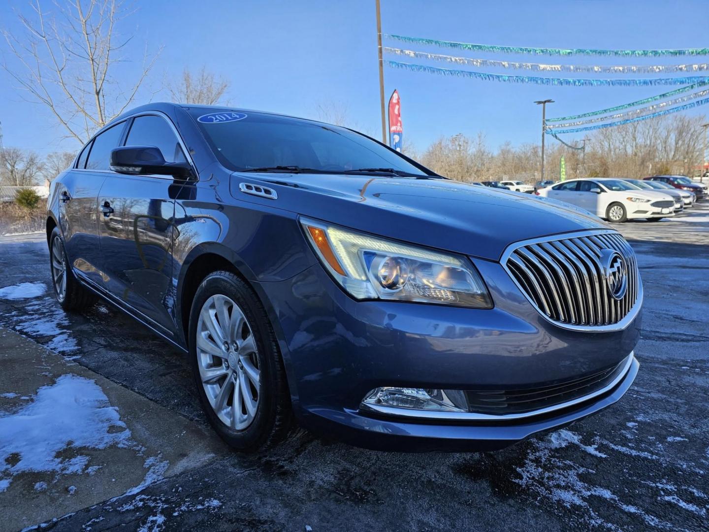 2014 GREY BLUE /TAN lEATHER Buick LaCrosse Leather Package (1G4GB5G34EF) with an 3.6L V6 DOHC 24V FFV engine, 6-Speed Automatic transmission, located at 502 South Main Street, Columbia City, IN, 46725, (260) 244-4645, 41.151382, -85.490578 - Photo#1