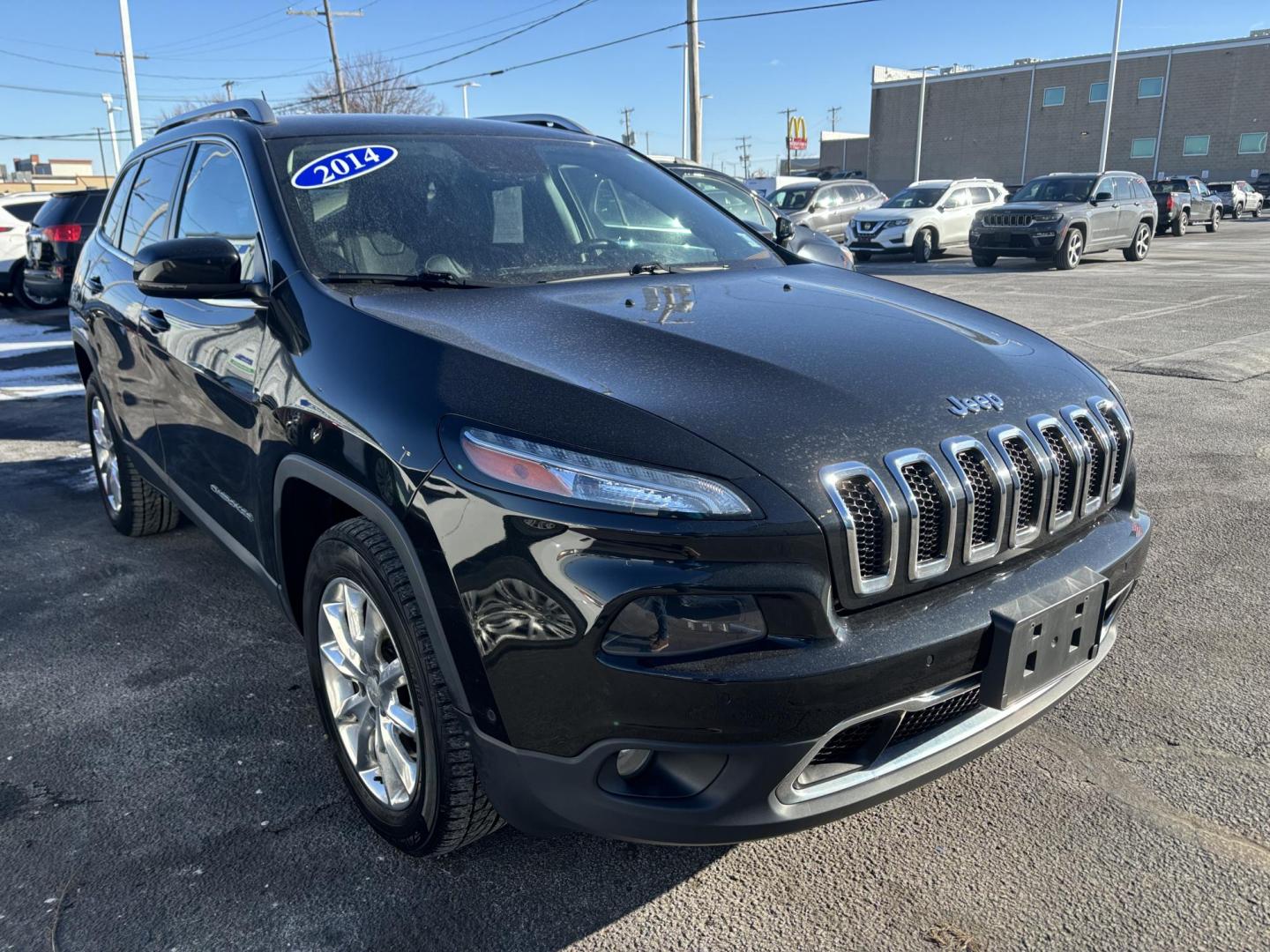 2014 BLACK /Black Jeep Cherokee Limited 4WD (1C4PJMDS4EW) with an 3.2L V6 DOHC 24V engine, 9-Speed Automatic transmission, located at 100 West Coliseum Boulevard, Fort Wayne, IN, 46805, (260) 471-0567, 41.119961, -85.140312 - Photo#0